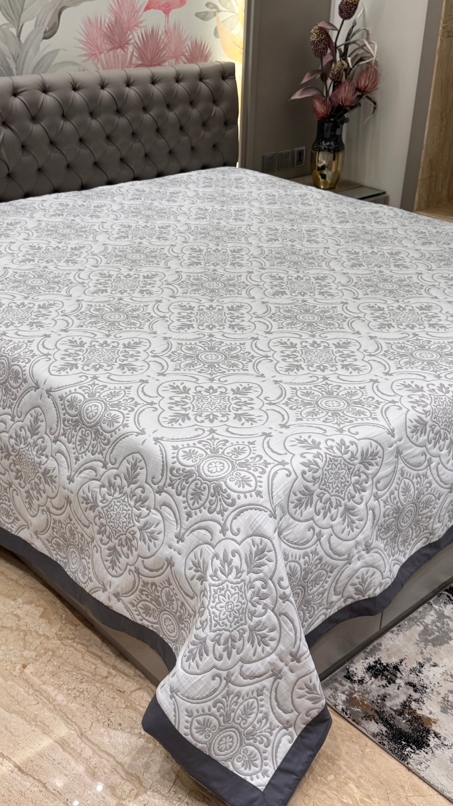 Grey Abstract Jacquard Pure Cotton Only Bedcover
