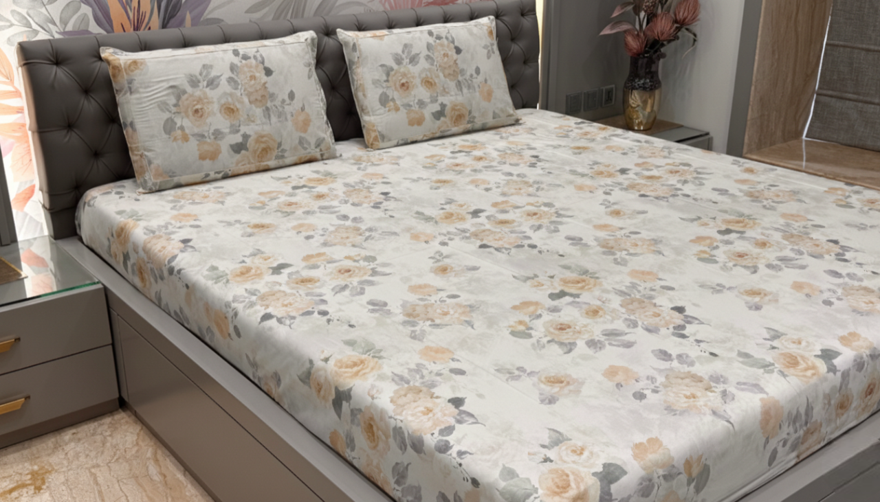 Imported Pure Cotton Floral Light Printed Bedsheet