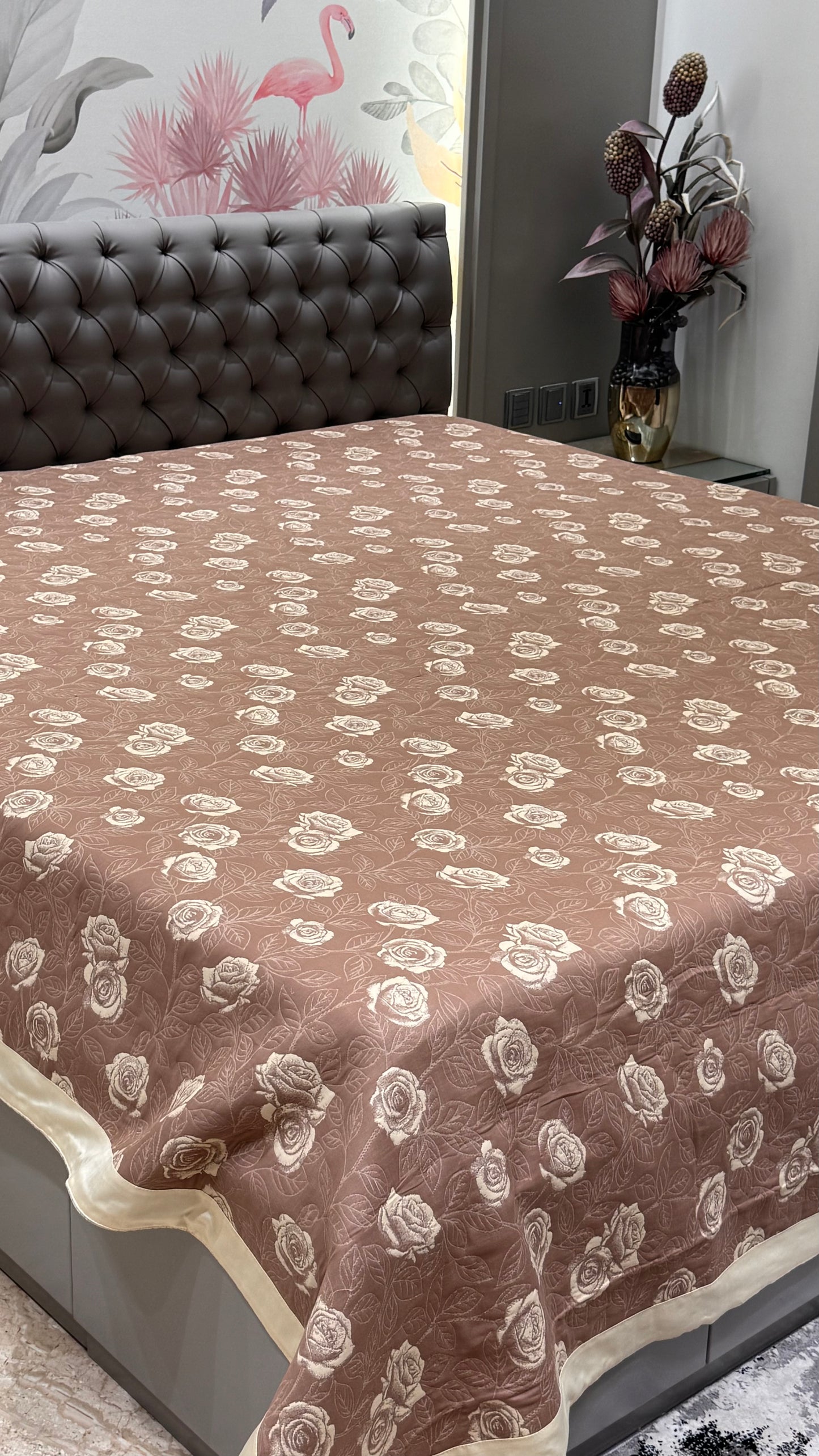 Cream Colour Rose Jacquard Pure Cotton Only Bedcover