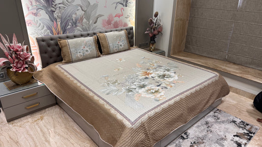 Exclusive Beige Floral Digital Bedcover