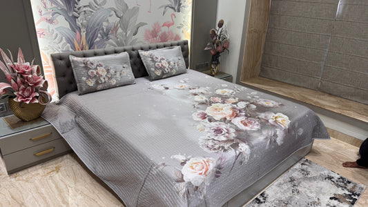 Elegant Exclusive Floral Digital Grey Bedcover