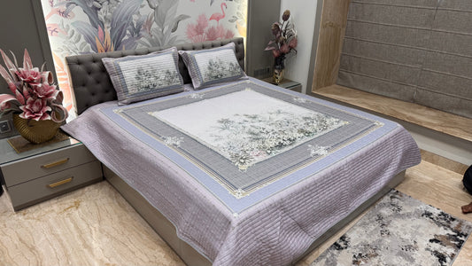 Elegant Sober Purple Frame Design Digital Bedcover