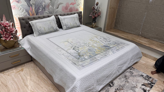 Elegant Frame Floral Design Digital Bedcover