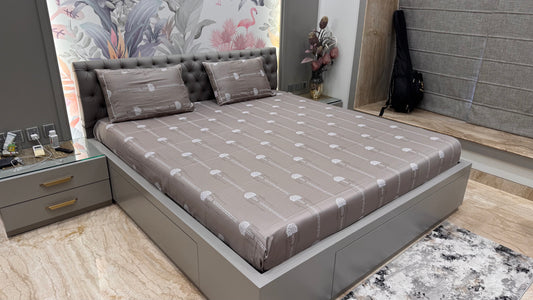 Premium Pure Cotton High Thread Count Bedsheet- Charcoal Grey