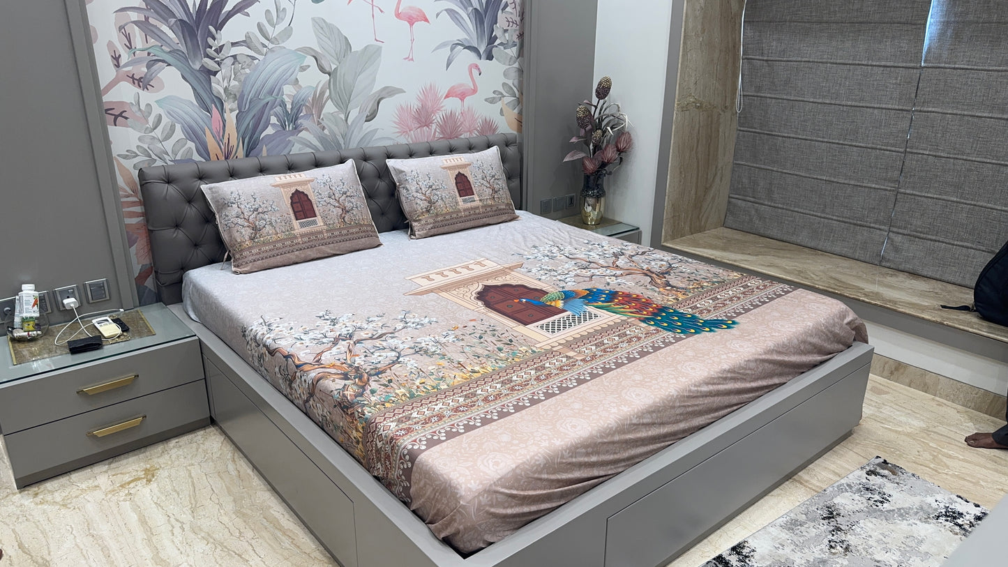 Pure Cotton Peacock Digital Print Bedsheet