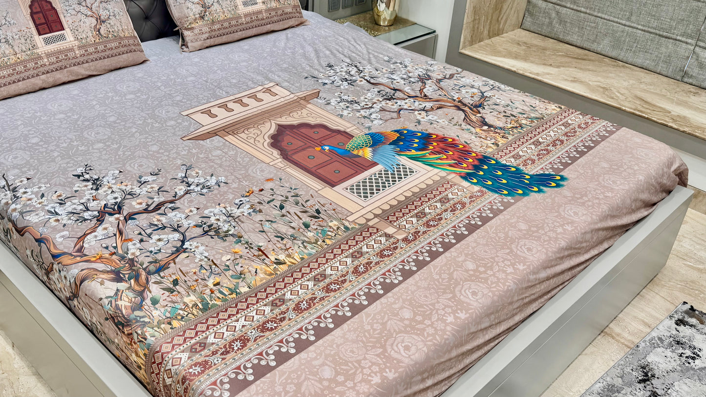 Pure Cotton Peacock Digital Print Bedsheet
