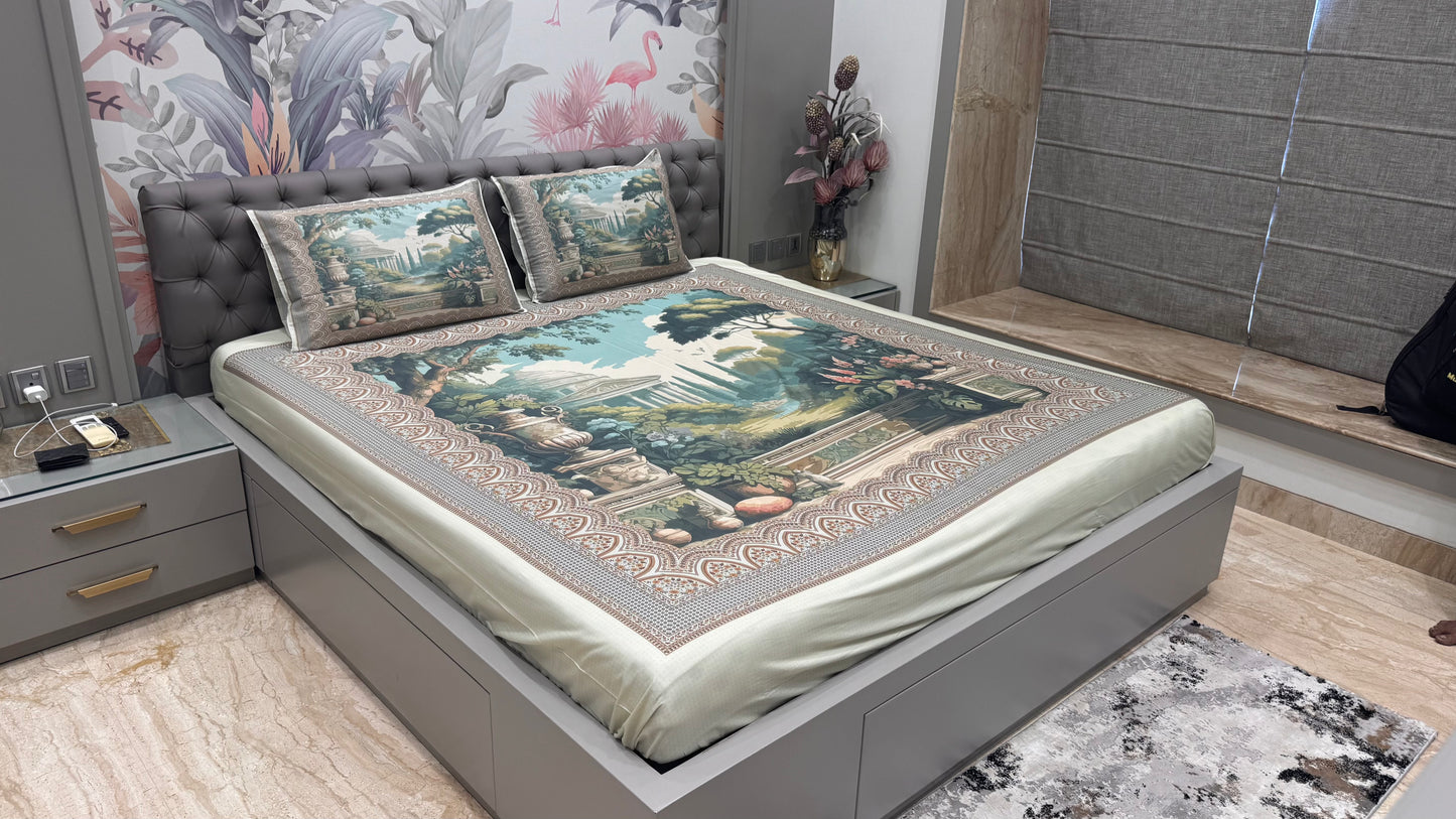 Pure Cotton Scenery Print Digital Bedsheet