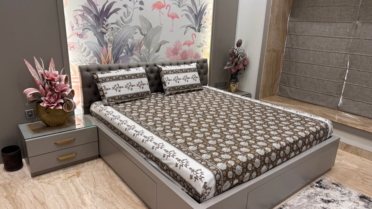 Breathable Cotton Jaipuri  Print King Size Bedsheet