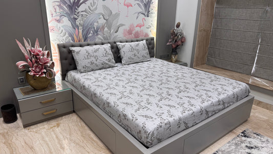 Pure Cotton Geometrical and Floral Print Bedsheet