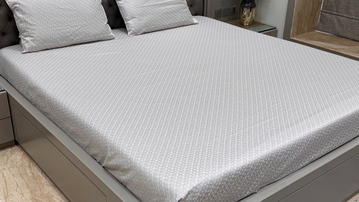 Pure Cotton Satin High Thread Count Export Qulaity Bedsheet- Grey Colour
