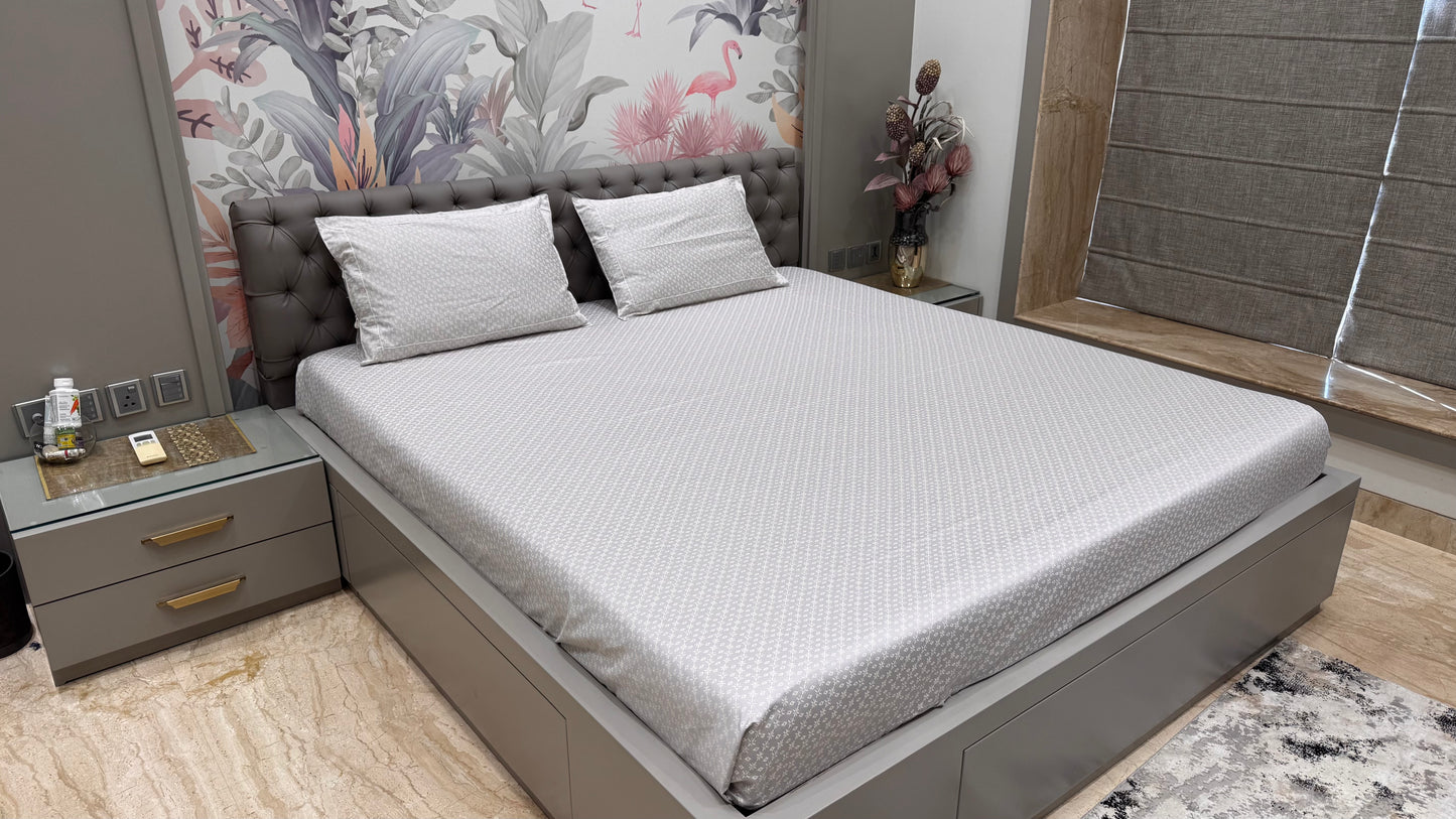 Pure Cotton Satin High Thread Count Export Qulaity Bedsheet- Grey Colour