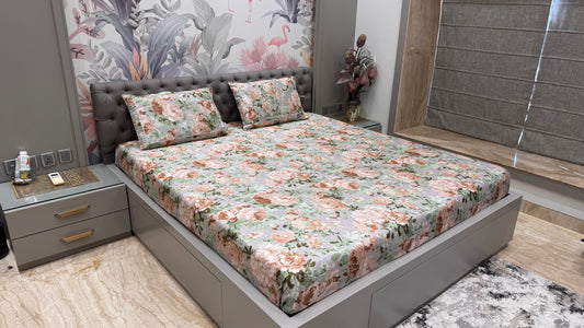 Pure Breathable Cotton Floral Print Bedsheet