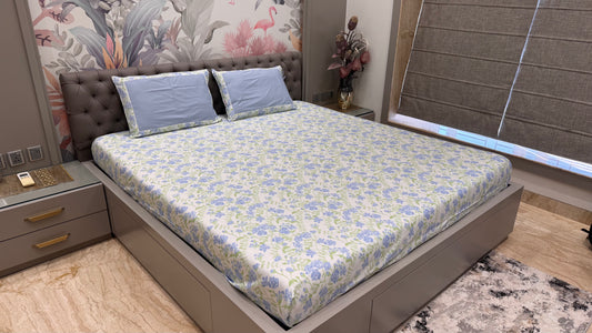 Pure Cotton Blue Colour Export Quality Bedsheet
