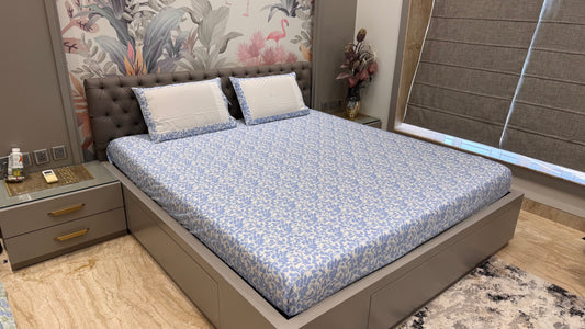 Pure Cotton Blue Colour Floral Besheet