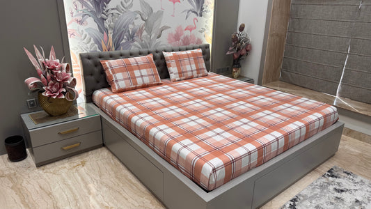 Pure Cotton Orange Check Bedsheet