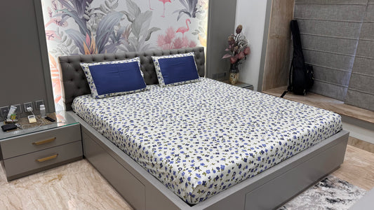 Imported Pure Cotton Floral Design Bedsheet- Cream Colour