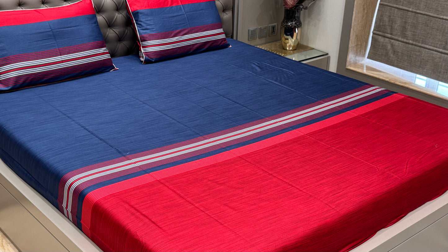Exclusive Pure Cotton Panel Print Stripe Bedsheet