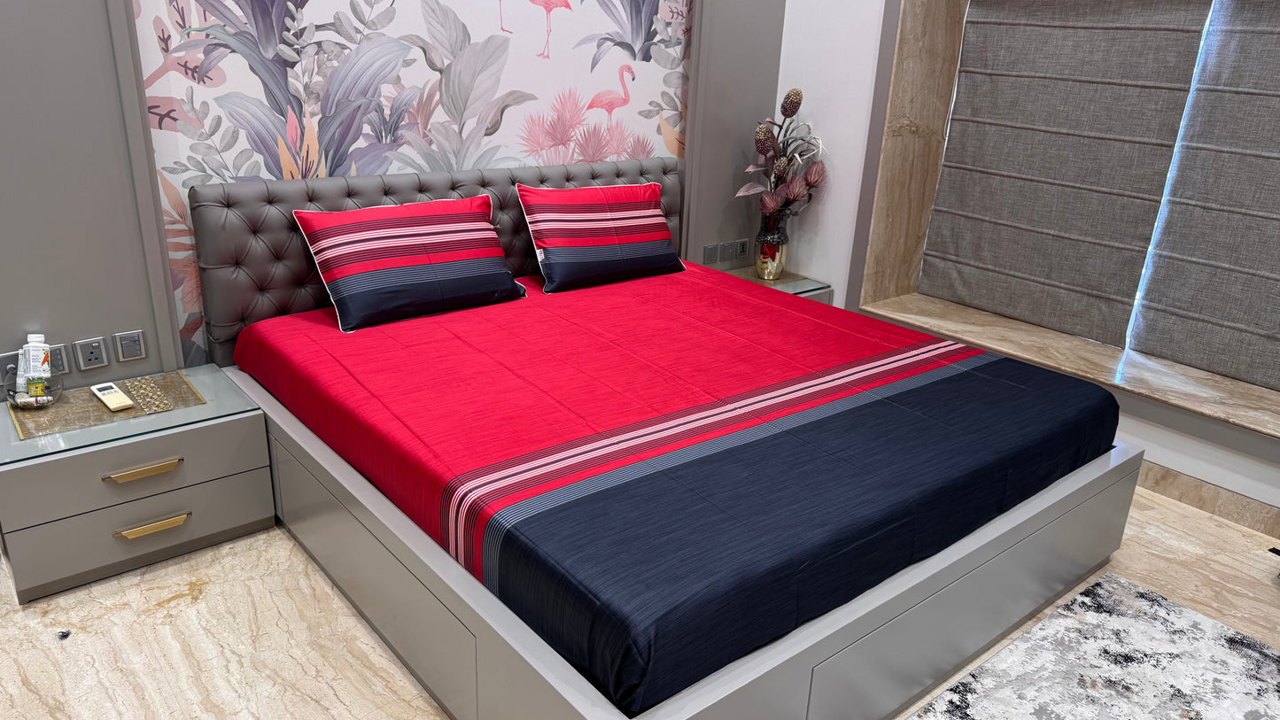 Exclusive Pure Cotton Panel Print Stripe Bedsheet