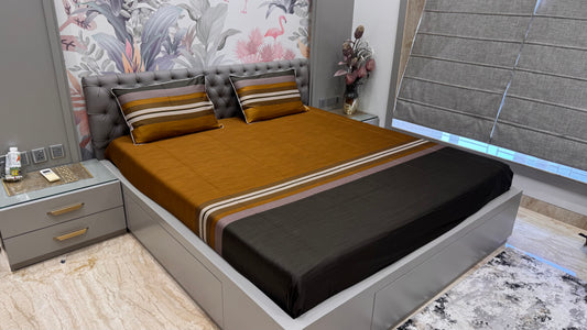 Exclusive Pure Cotton Panel Print Stripe Bedsheet