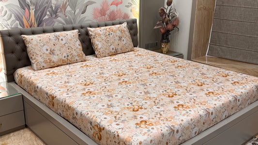 Comfortable Imported Pure Cotton Satin Floral Yellow PrintedBedsheet