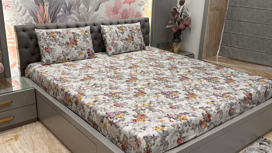 Imported Pure Cotton Satin Floral Multi Colour Printed Bedsheet