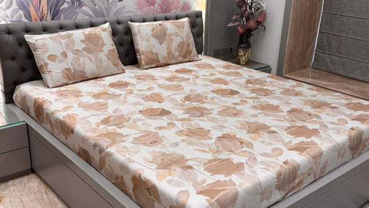 Comfortable Imported Pure Cotton Satin Peach Printed Bedsheet