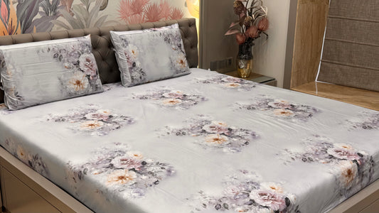 Exclusive Imported Pure Cotton Satin Floral Blue Printed Bedsheet