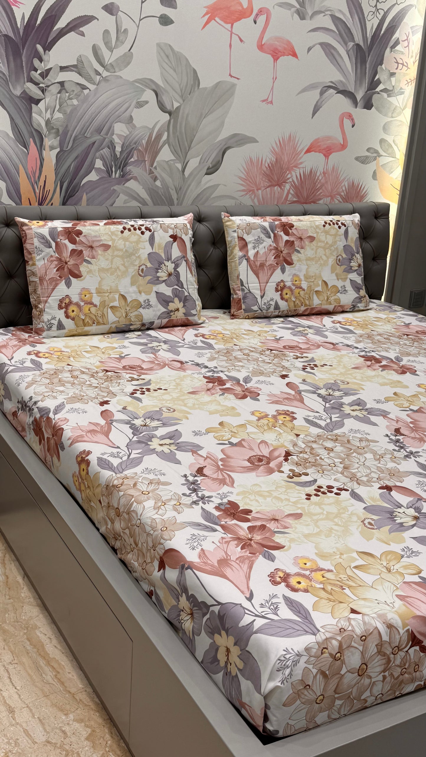 Imported Pure Cotton Satin Floral Print Multi Colour Bedsheet