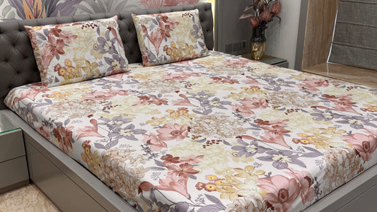 Imported Pure Cotton Satin Floral Print Multi Colour Bedsheet