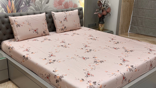 Comfortable Imported Pure Cotton Satin Floral Pink Bedsheet
