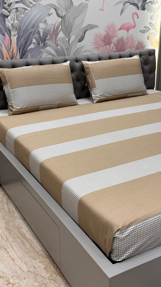 Imported Pure Cotton Stripes With Checks Bedsheet