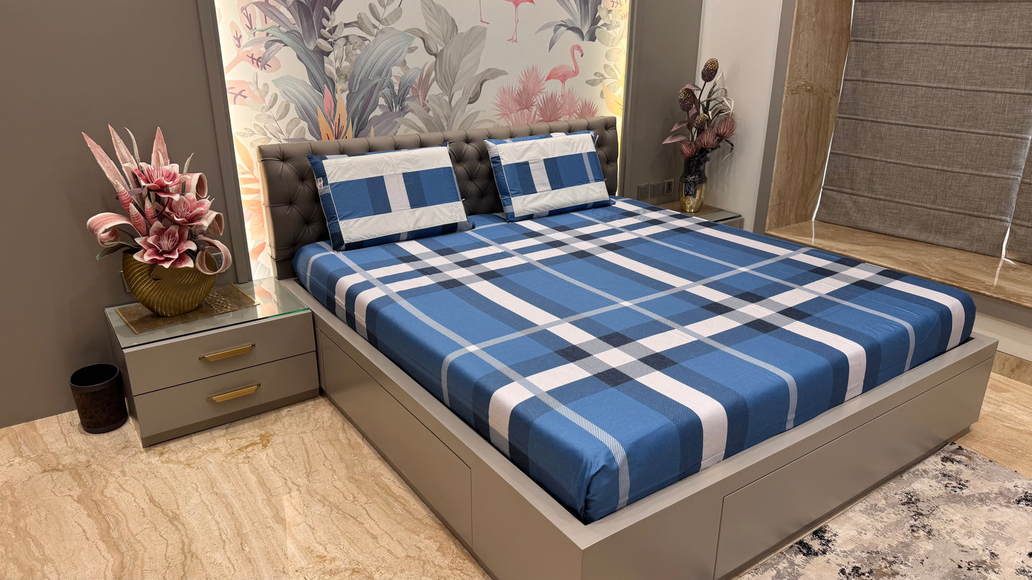Imported Pure Cotton Burberry Checks Printed Bedsheet