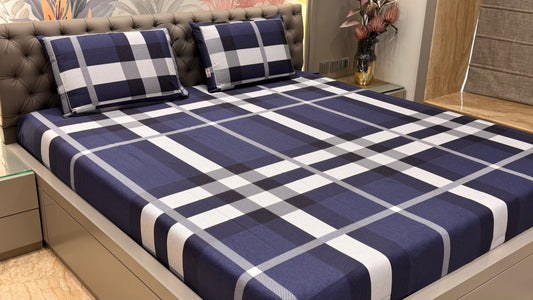 Imported Pure Cotton Burberry Checks Printed Bedsheet