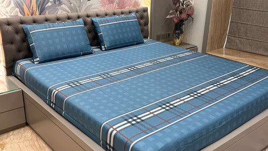 Imported Pure Cotton Blue Colour Burberry Checks Bedsheet