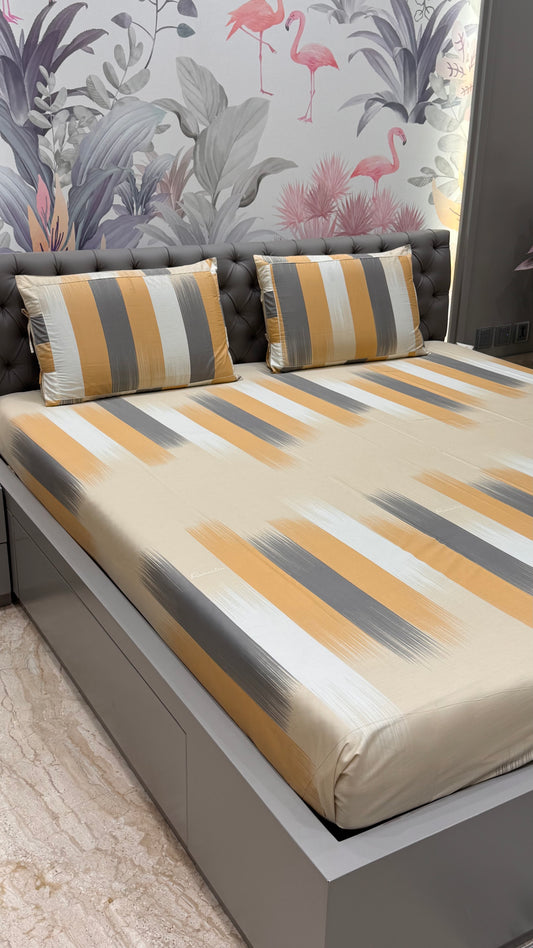 Imported Pure Cotton Abstract Print Bedsheet- Orange Colour