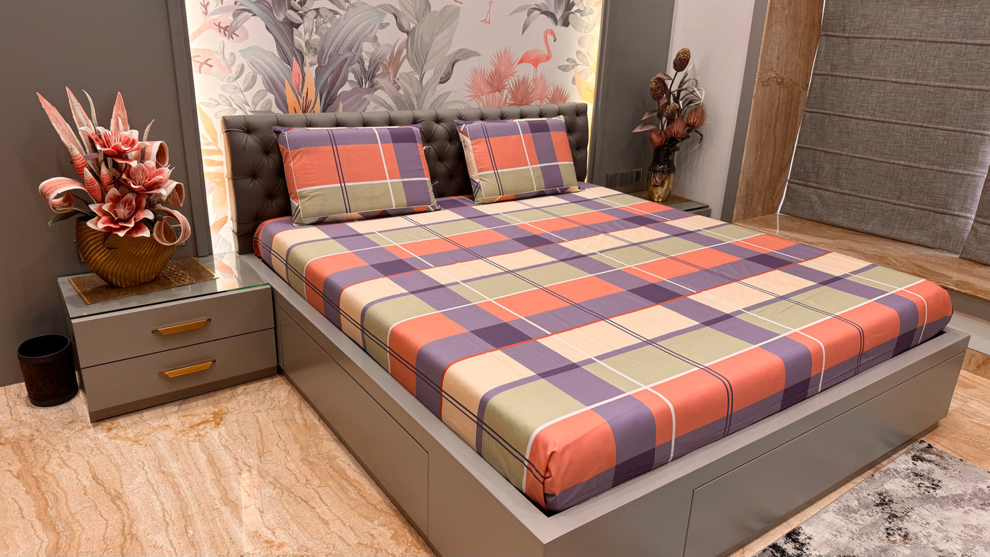 Imported Exclusive Cotton Checks Bedsheet King Size