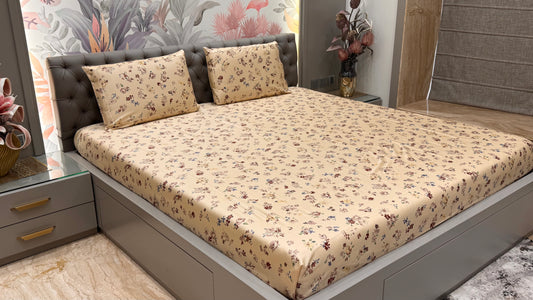 Imported Pure Cotton Satin Comfortable Floral Light Yellow Colour Printed Bedsheet
