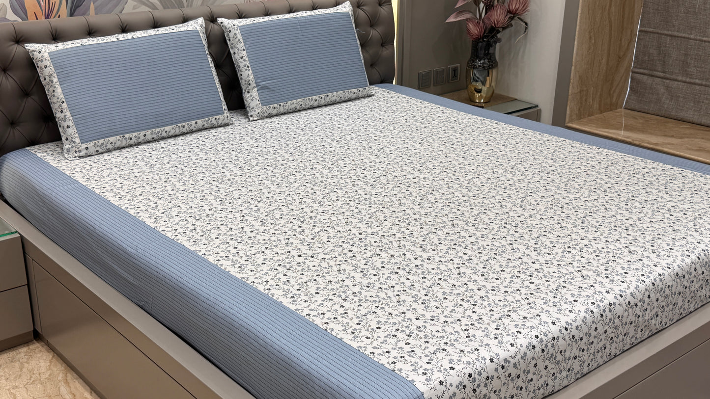 Imported Comfortable Cotton Mix & Match Bedsheet- Blue Colour