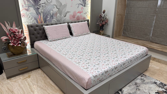 Imported Pure Cotton Whale Print Bedsheet- Pink Colour