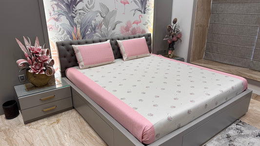 Imported Floral Kids Print Bedsheet Pure Cotton- Pink Colour