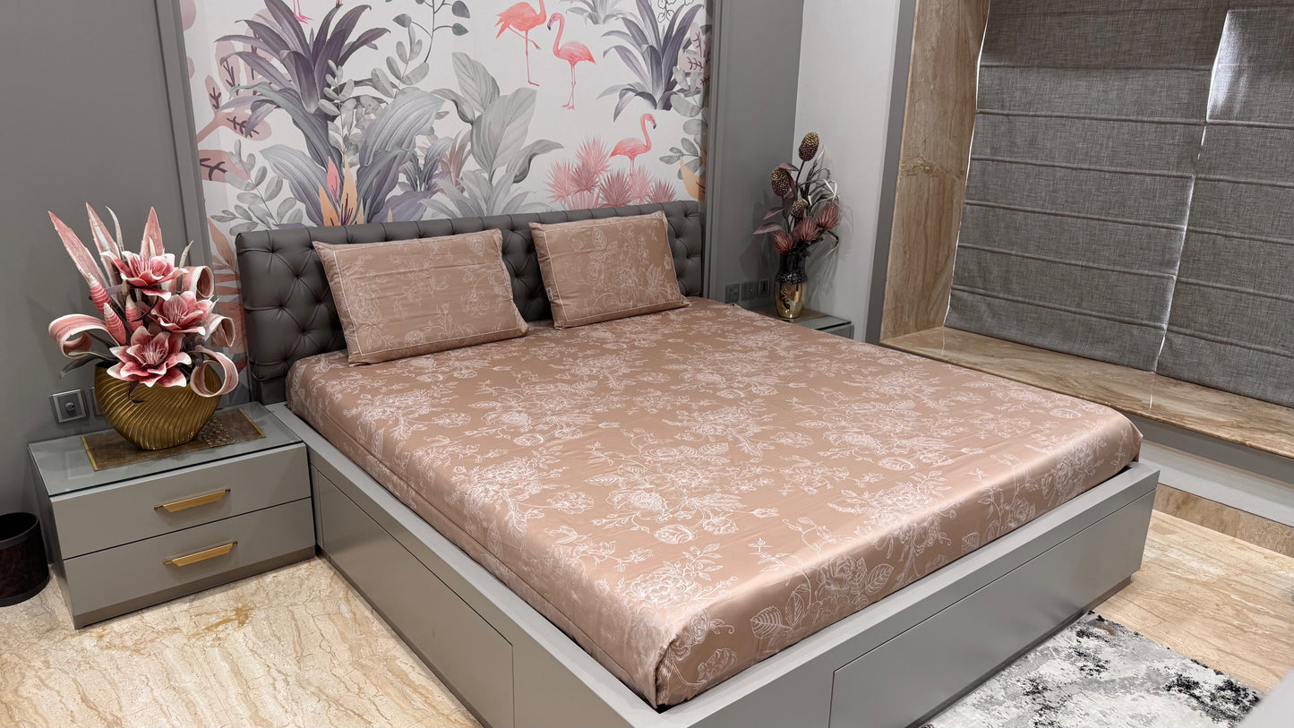 Exclusive 300TC Jacquard Print Bedsheet- Brown Colour