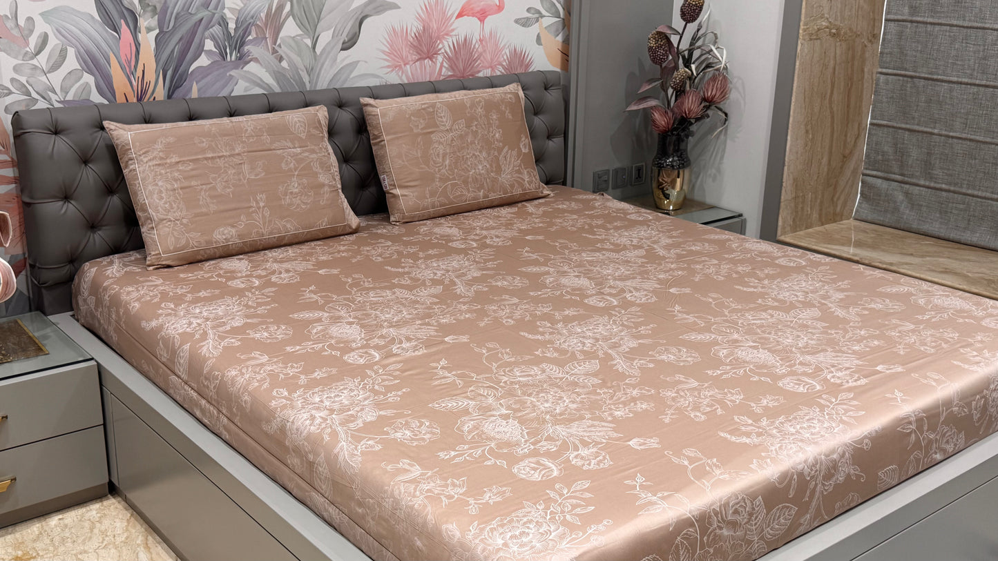 Exclusive 300TC Jacquard Print Bedsheet- Brown Colour