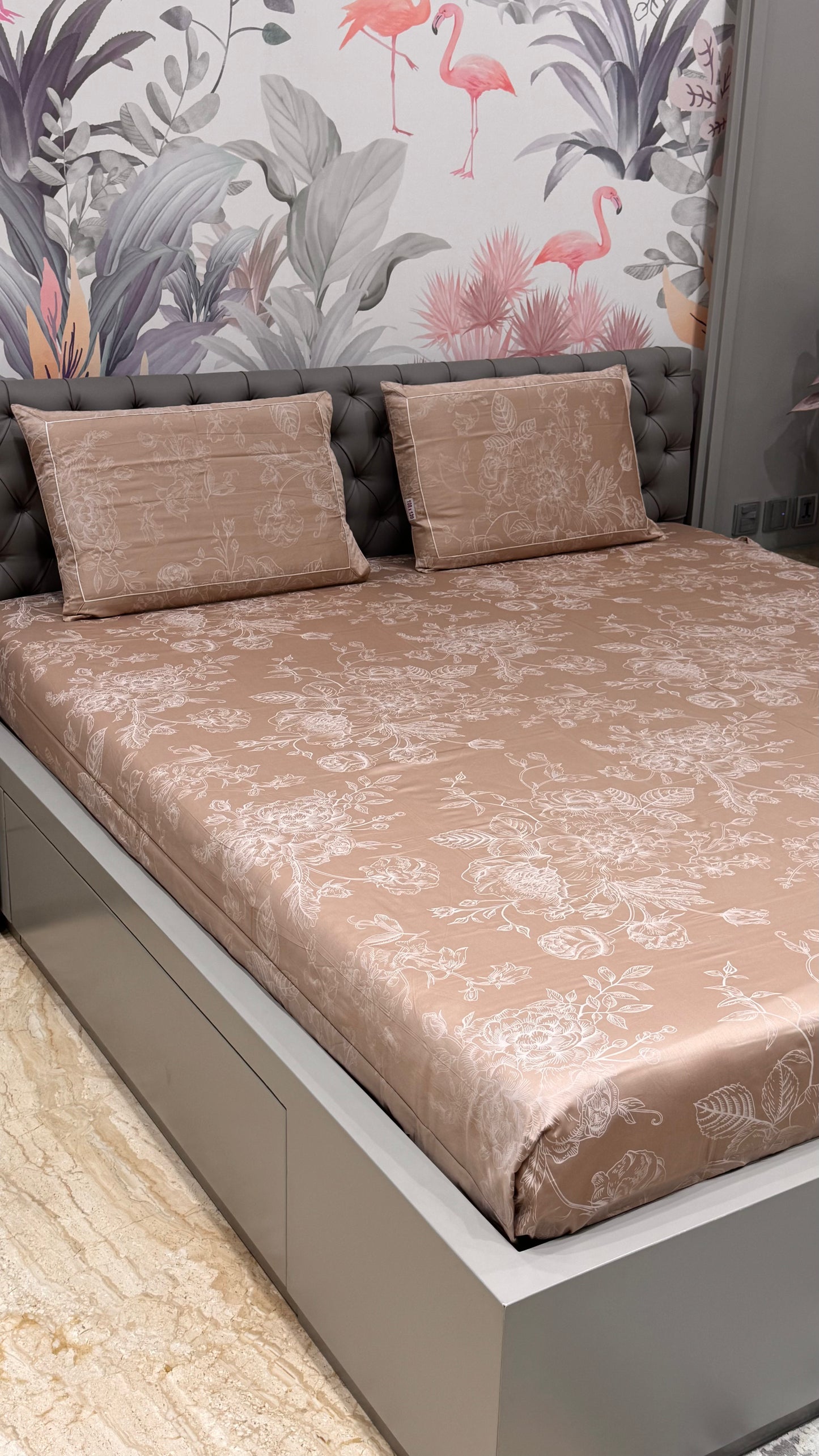 Exclusive 300TC Jacquard Print Bedsheet- Brown Colour