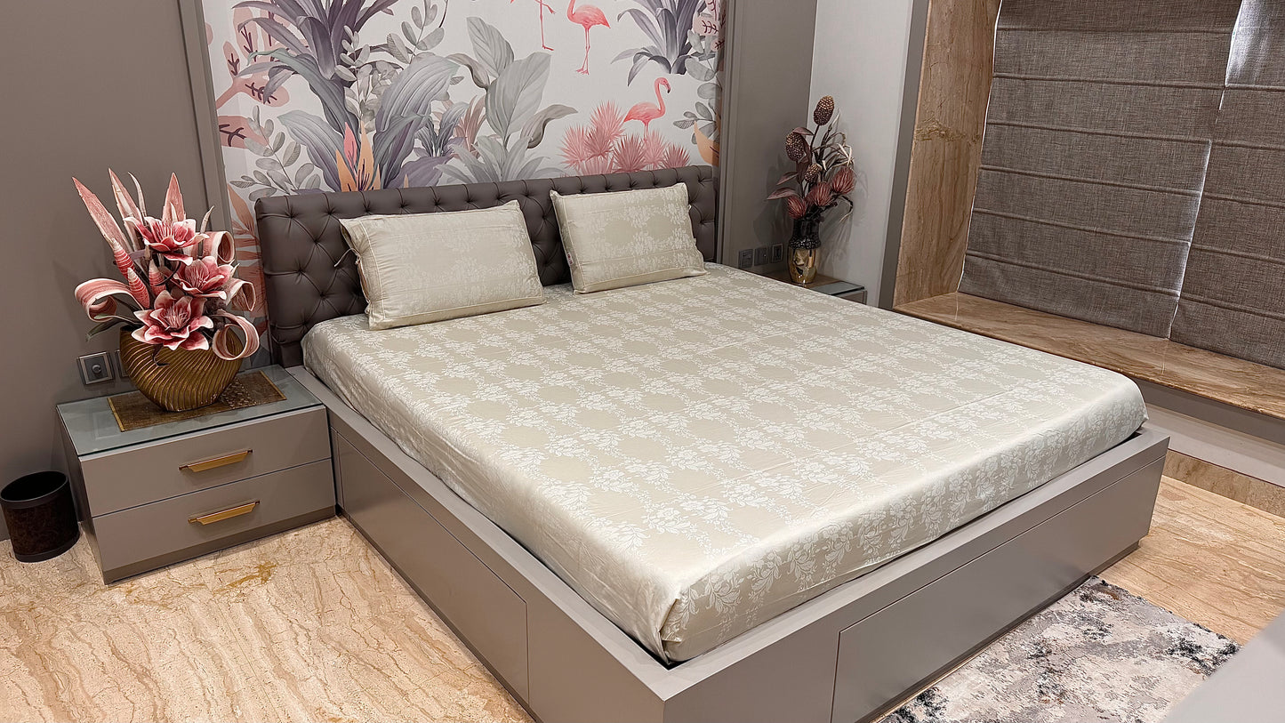 Smooth 300TC Jacquard Print Bedsheet- Beige Colour