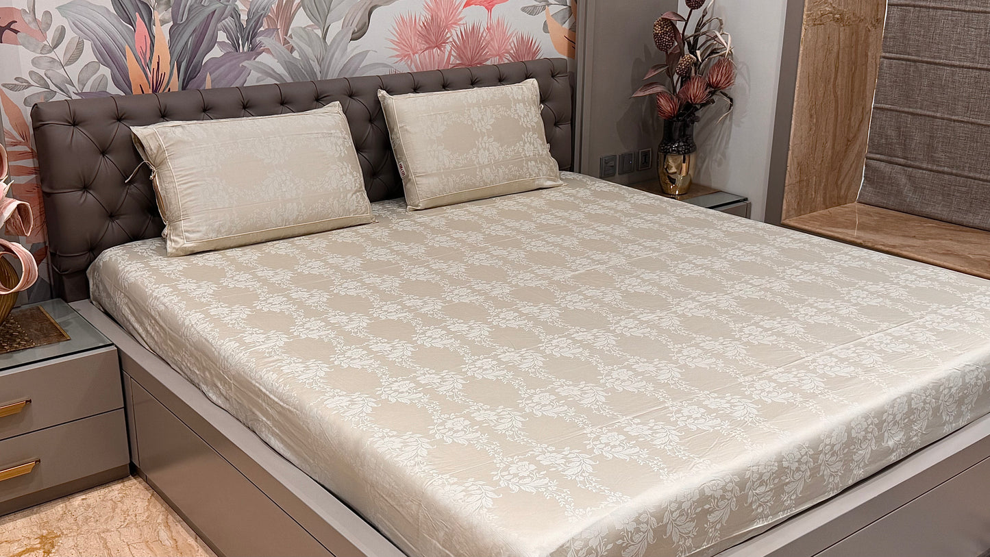 Smooth 300TC Jacquard Print Bedsheet- Beige Colour