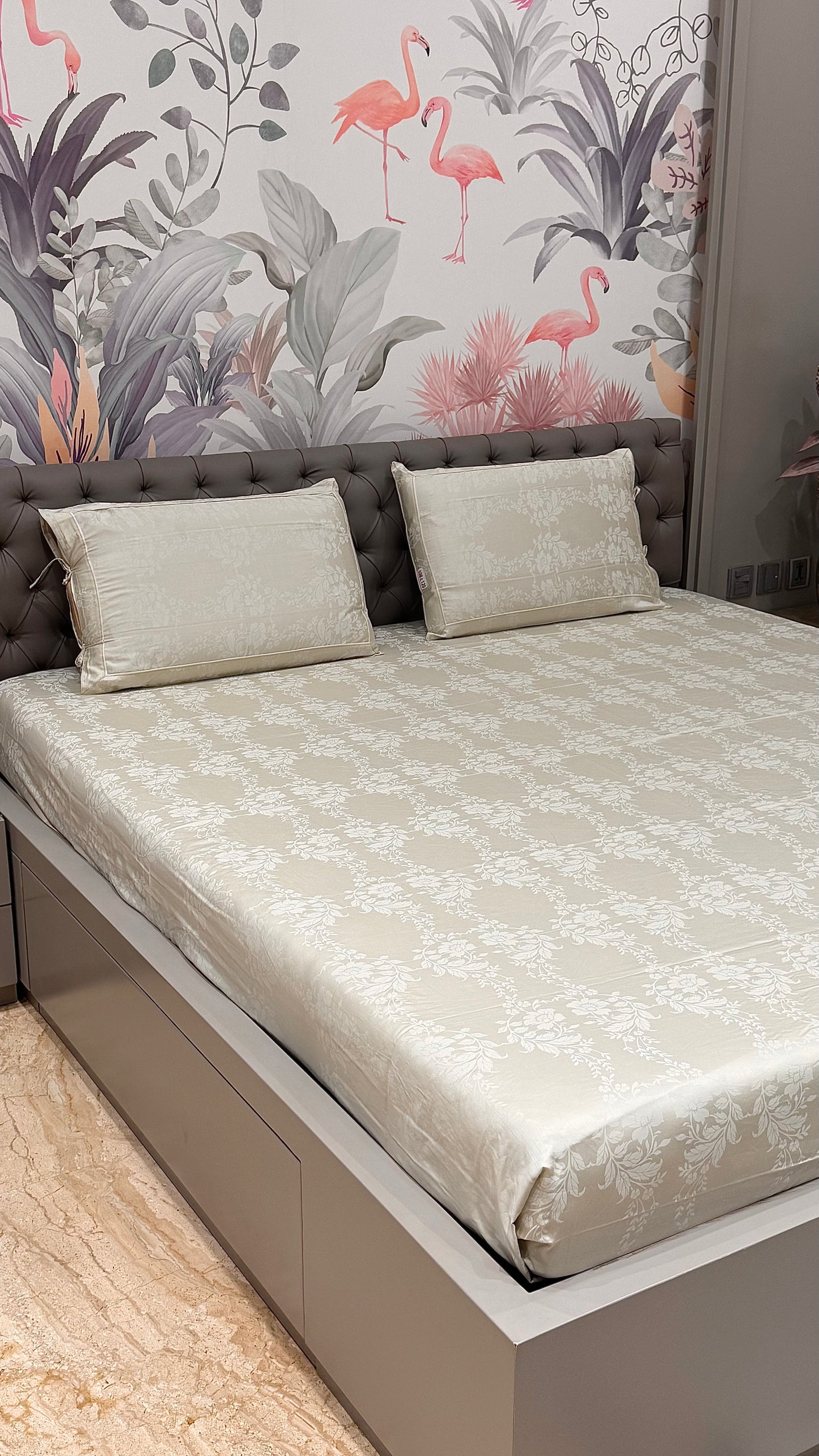 Smooth 300TC Jacquard Print Bedsheet- Beige Colour