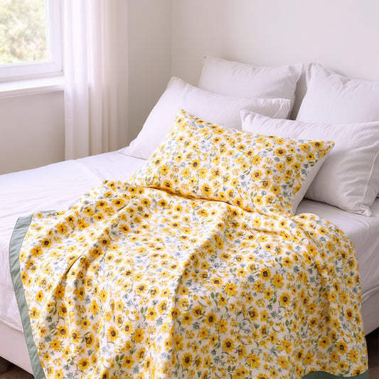 Floral Print Soft AC Dohar- Yellow Colour