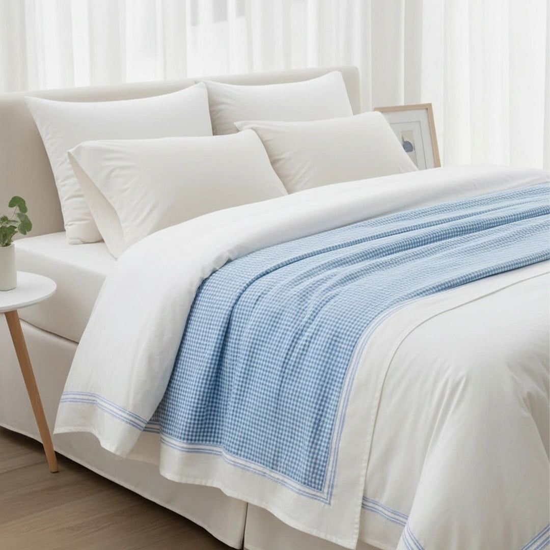 Sky Blue Colour-Check Pure Cotton AC Dohar