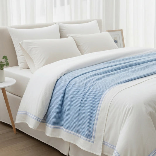 Sky Blue Colour-Check Pure Cotton AC Dohar