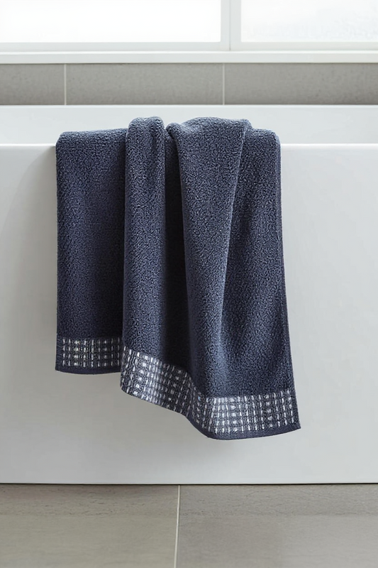 Imported Solid Colour With Check border Towel (Pack of 2)